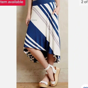 Anthropologie Seastripe blue & white knit high low skirt Skirt by Bordeaux